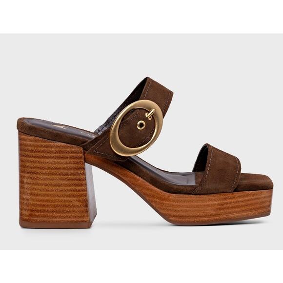 Gianvito Rossi Suede Buckle Dual-Band Platform Slide Sandals 7.5 US 37.5 EU NIB - Picture 2 of 14